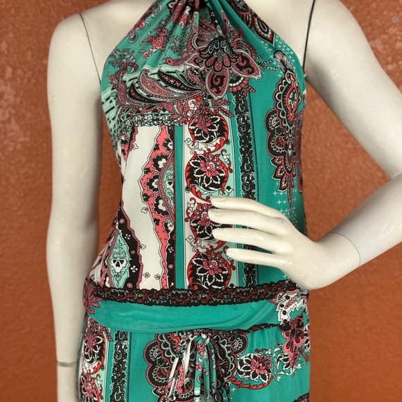 Flirty Pink Women's Paisley Jumpsuit in Teal and Pink Size Small. B32 - Picture 8 of 15